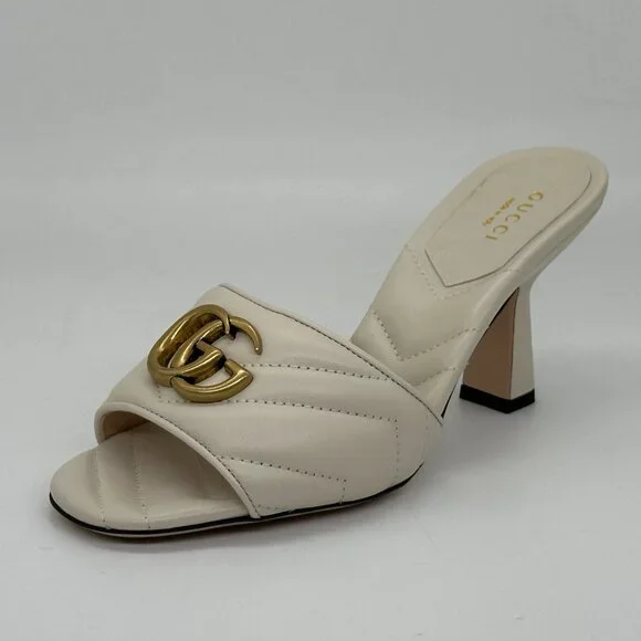 Gucci Marmont GG Padded Chevron Matelasse Leather Mule Sandal Heels Shoes - Picture 5 of 16